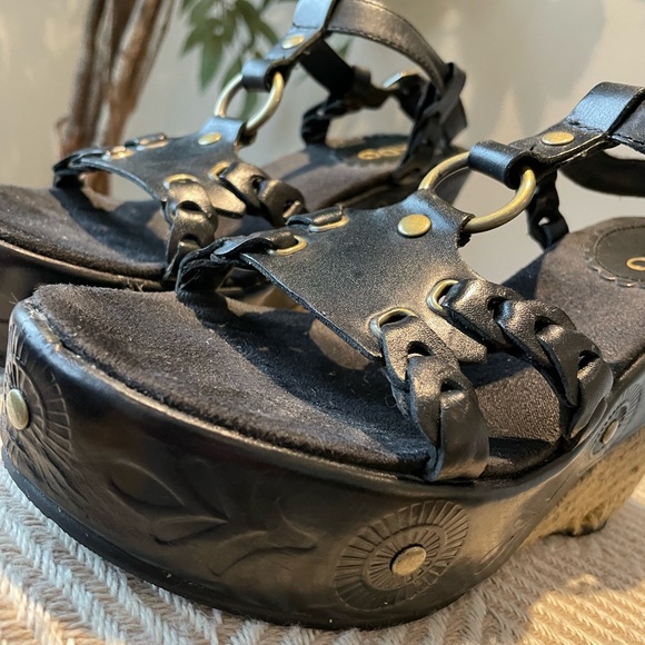 Black Leather Espadrille Wedges. Size 7 (Euro 38) - Picture 3 of 7